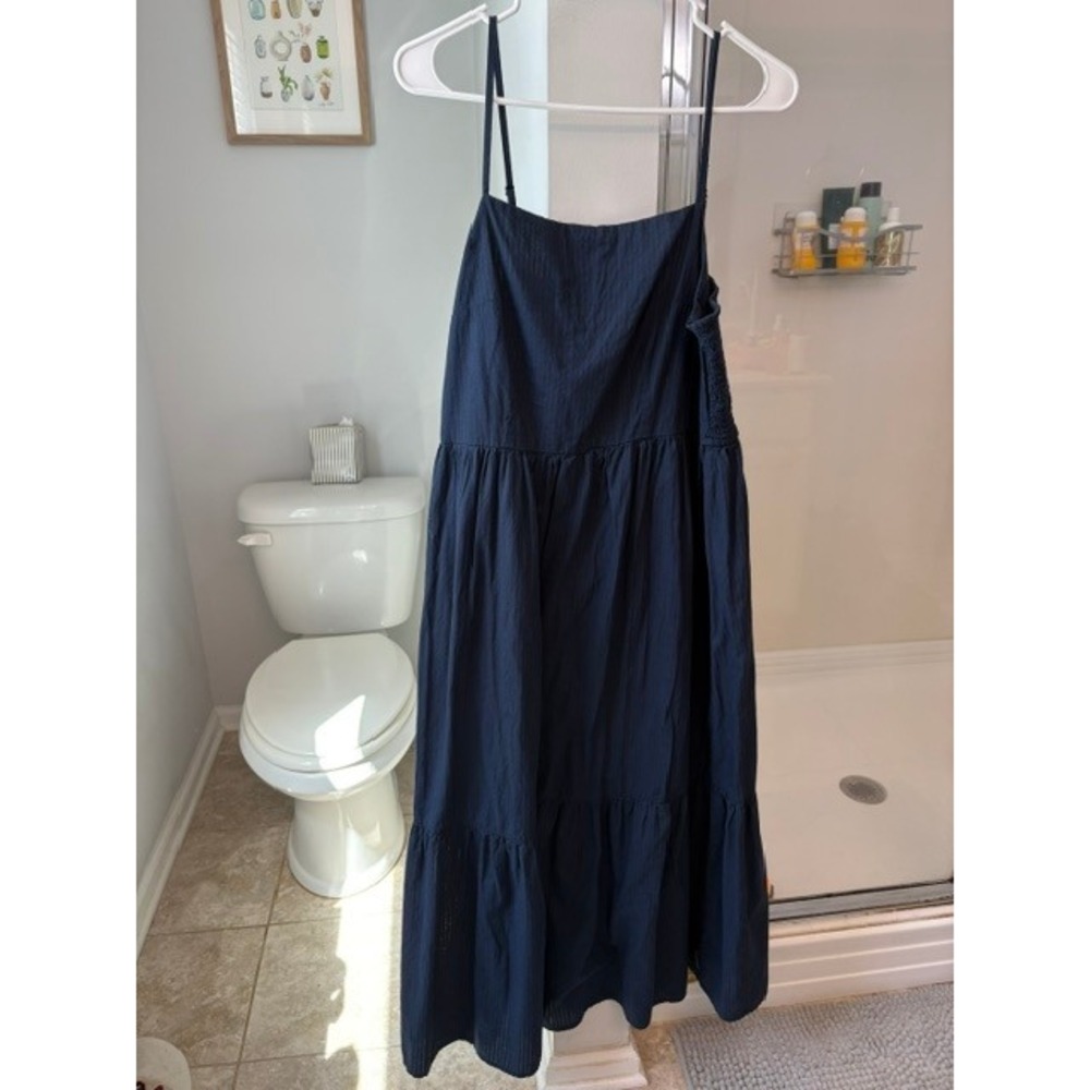 Dizzy Lizzy Women's L Navy Blue Tiered Maxi Dress Smocked Cotton Boho